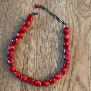Red Beaded Statement Necklace - Women Jewelry